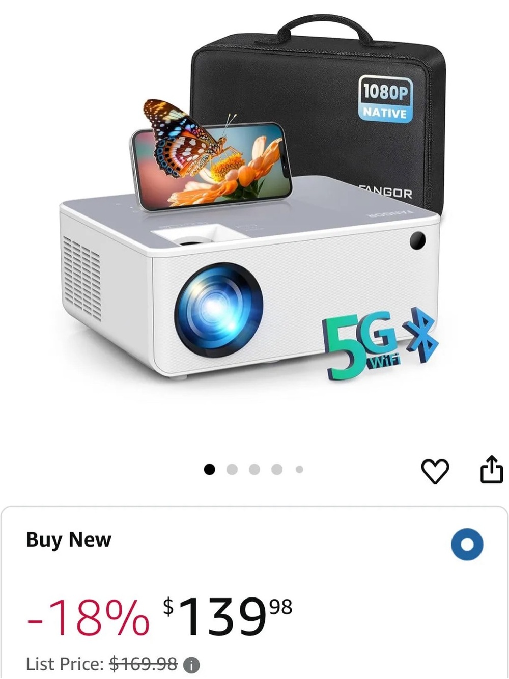 Fangor 5G WiFi Bluetooth  Projector With Tripod New